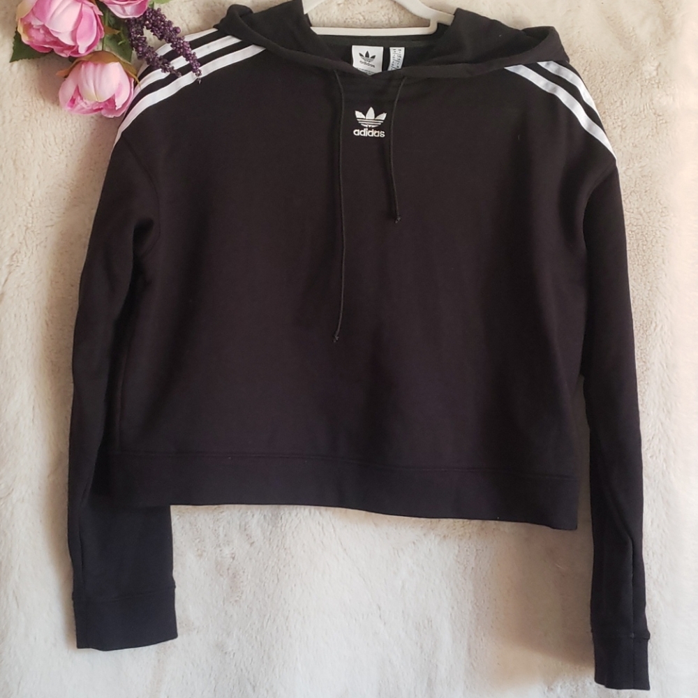 Adidas Small Black Cropped Hoodie Sweater